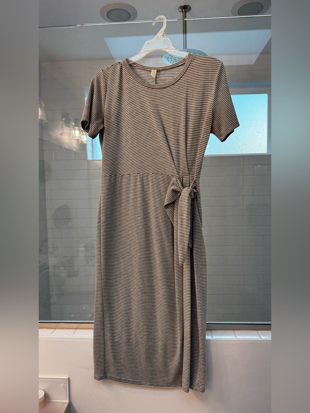 Gray and white striped dress